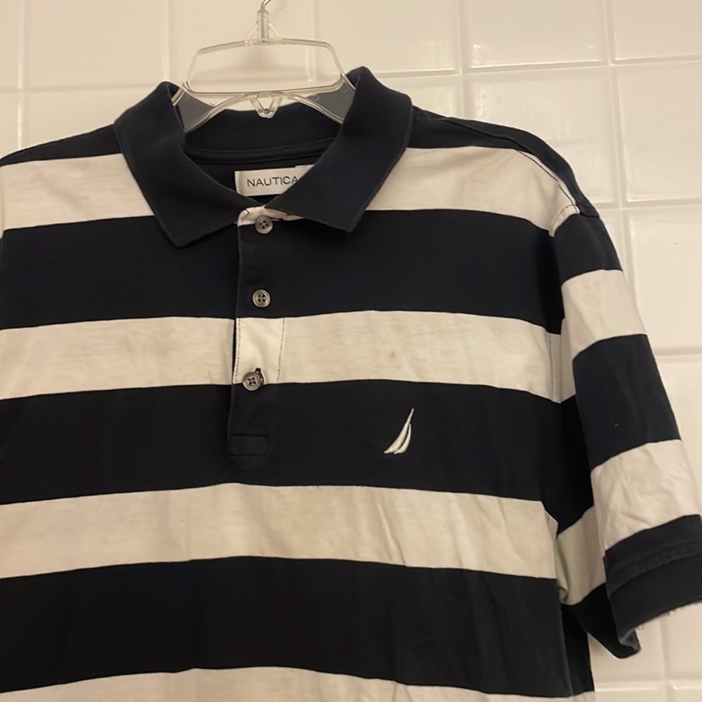 Náutica striped print (blue / white) polo shirt. Size M. Short sleeves, used - Picture 3 of 15